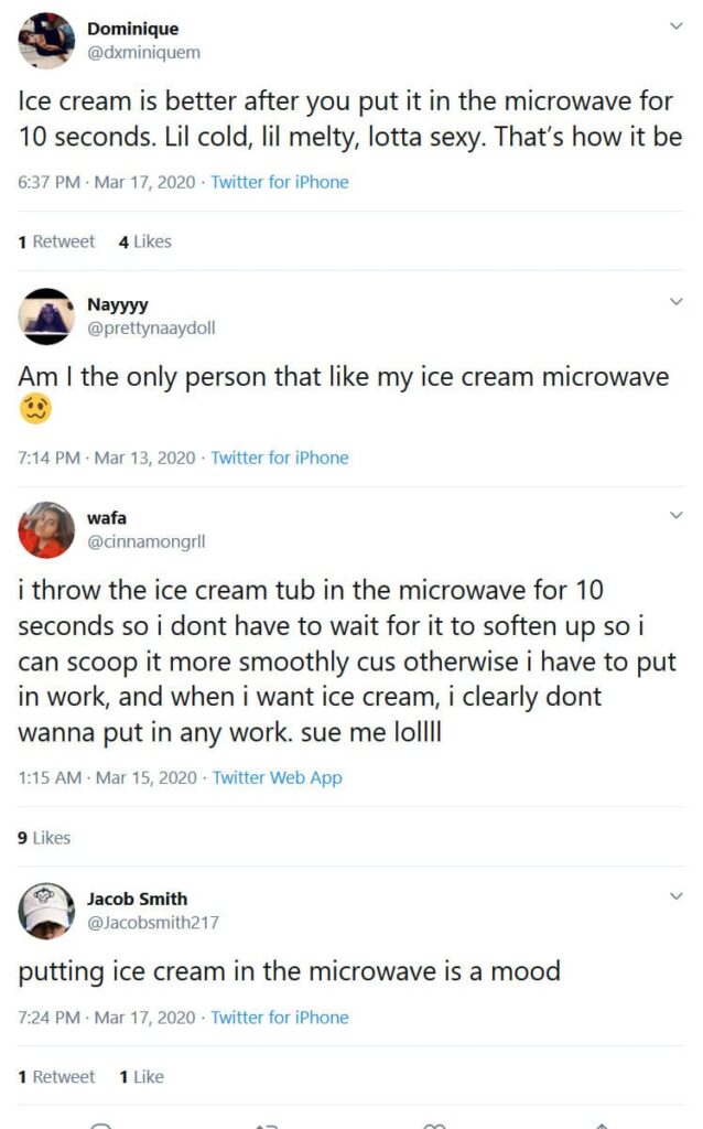 Los usuarios de Twitter reaccionan al uso del microondas para derretir/ablandar el helado